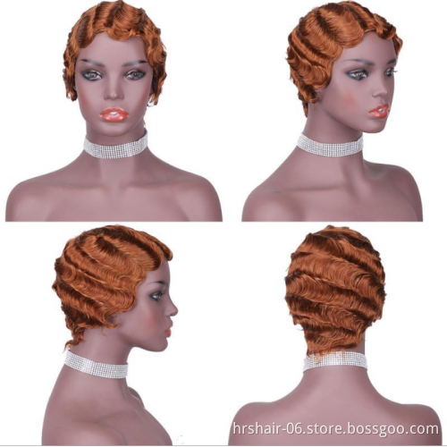 Human Hair ,pixie Short Wigs Cuticle Aligned Hair Wavy Wig Short Curly Red Wigs,finger Wave Brazilian 100% Virgin Human Hair 6"